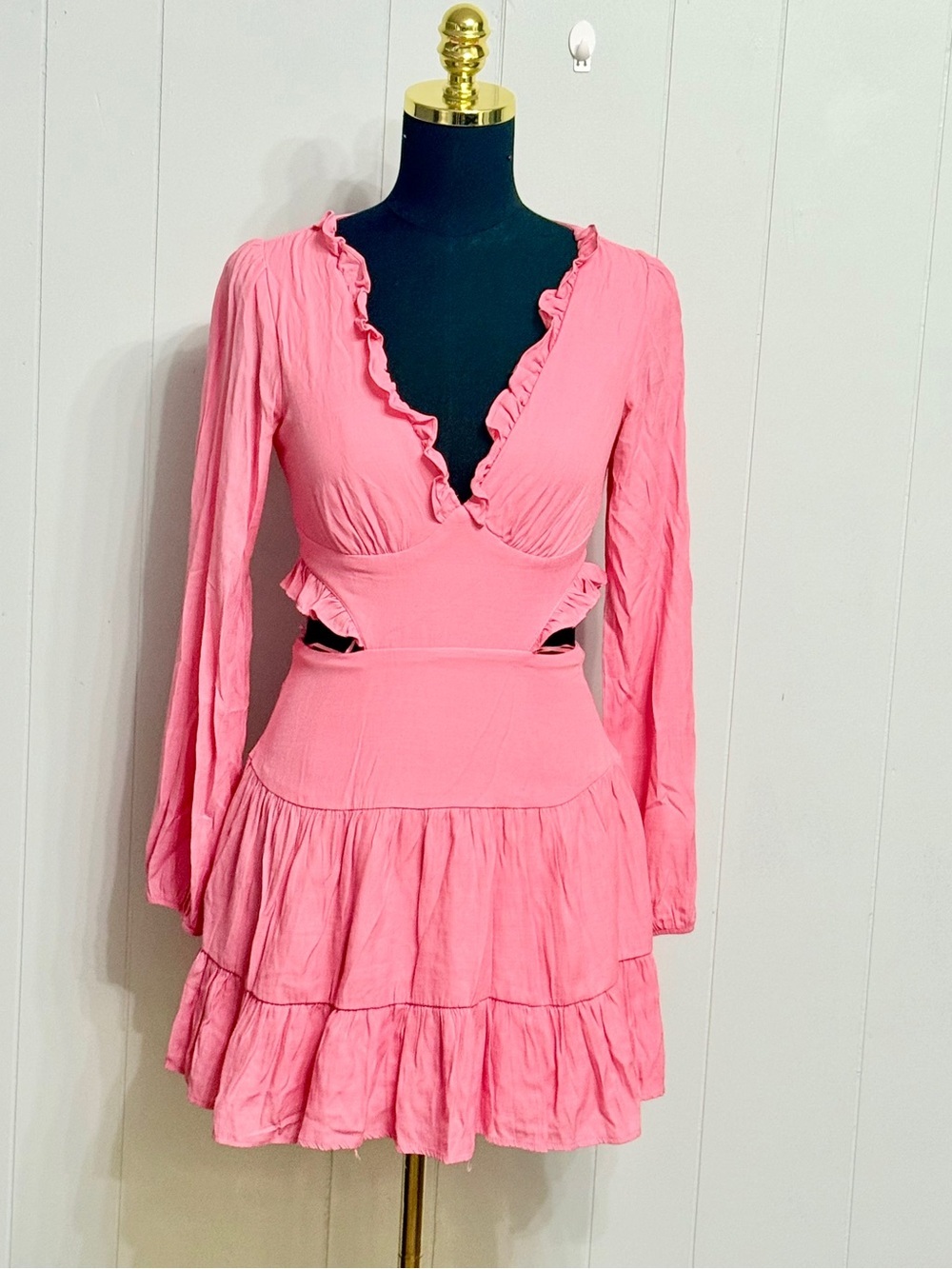 NWOT  Pink Ruffle Cutout Mini Dress
